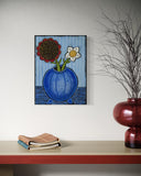 Joyce Wynes - "Floral: 2 Flowers in Blue Vase with 3D Stamens"