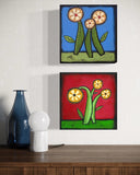 Joyce Wynes - "Floral: Gold Flowers on Red Background"