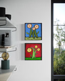 Joyce Wynes - "Floral: Gold Flowers on Red Background"