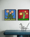 Joyce Wynes - "Floral: Gold Flowers on Red Background"