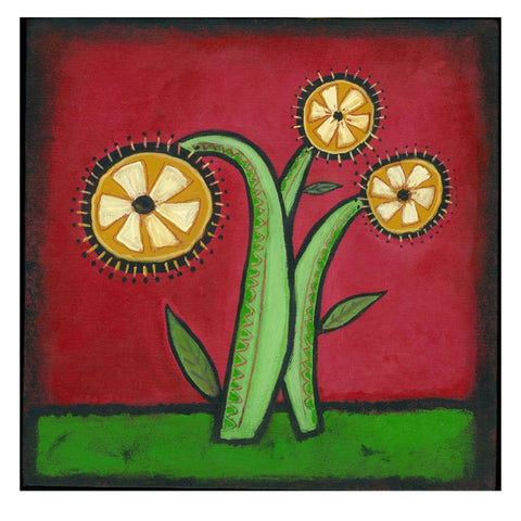 Joyce Wynes - "Floral: Gold Flowers on Red Background"