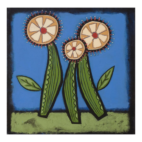 Joyce Wynes - "Floral: Gold Flowers on Blue Background"