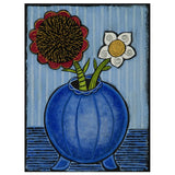 Joyce Wynes - "Floral: 2 Flowers in Blue Vase with 3D Stamens"