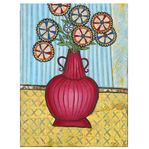 Joyce Wynes - "Floral: Whirlybird Flowers in Red Vase"
