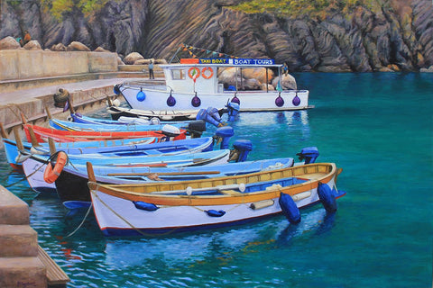Sandra Bryant - "Boats on Vernazza Harbor"