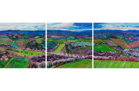 Heather Nagy - "Rolling Tuscan Farmland  Panoramic Triptych"