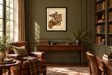 Equestrian Elegance in a country home library; illustrative view with approximate scale