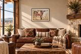 Longhorn in a Texas ranch home; illustrative framing and approximate scale