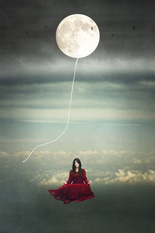 Tied to the Moon: Crone - Photo Collage on Watercolor Paper Conceptual Art by artist Elisabeth Ladwig