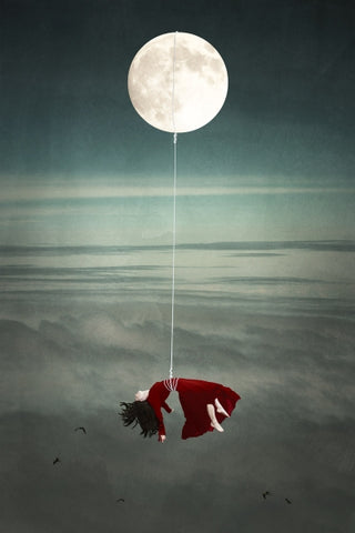 Tied to the Moon: Mother - Photo Collage on Watercolor Paper Conceptual Art by artist Elisabeth Ladwig