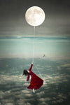 Tied to the Moon: Maiden - Photo Collage on Watercolor Paper Conceptual Art by artist Elisabeth Ladwig