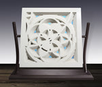 Rose Window in White & Blue - Steel & Glass Sculpture by artist William Freer