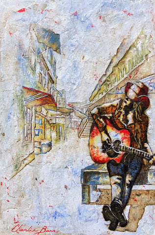 Busking Country - Acrylic on cement Paintings by artist Charlie Barr