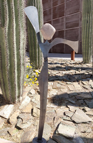 Rock Spirit 1RS - Fieldstone and Iron Sculpture by artist Charles Adams and Thomas Widhalm