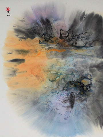 It is Always Sunrise Somewhere - Ink and watercolor on ricepaper Paintings by artist Karen Kurka Jensen