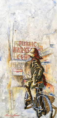 Waiting for a Friend at the Market - Acrylic on cement Paintings by artist Charlie Barr
