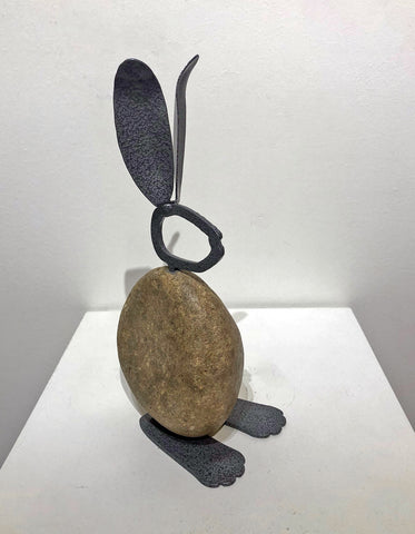 JANET | Small Bunny 13BY - Fieldstone and Iron Sculpture by artist Charles Adams and Thomas Widhalm