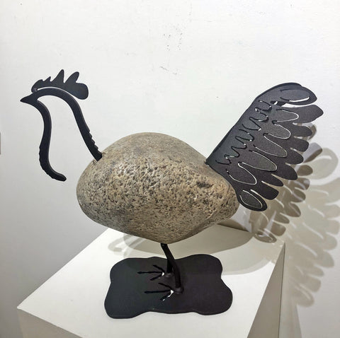 NICOLE | Hen 6BY - Fieldstone and Iron Sculpture by artist Charles Adams and Thomas Widhalm