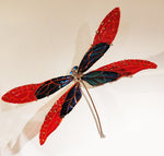Damselfly #1 Iridized Black/Red - Fused Glass and Copper Sculpture by artist Mason Parker
