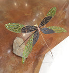 Damselfly #7 Eggplant/Spring Green - Fused Glass and Copper Sculpture by artist Mason Parker