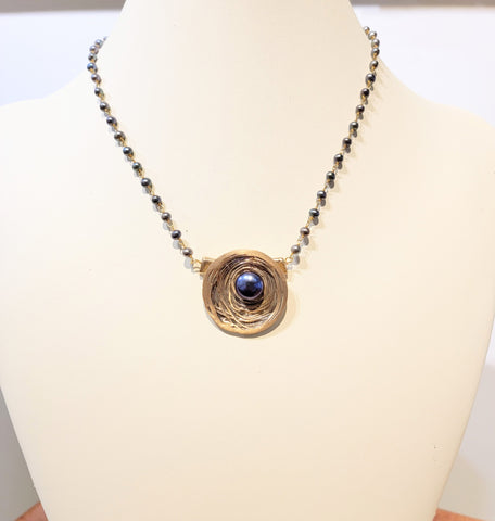 Komala Rohde - "Necklace #33 Wabi Sabi - Bronze and Black Pearl"