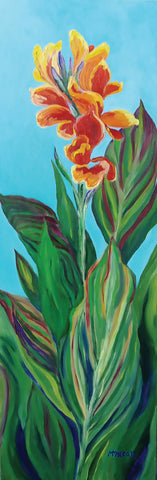 Canna Lilies and Summer Sky - oil on canvas  by artist Michelle Marcotte