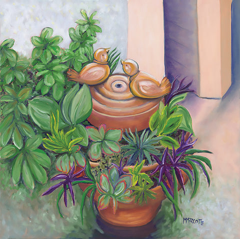 Fountain at the Entrance to the Lovers Garden - oil on canvas  by artist Michelle Marcotte