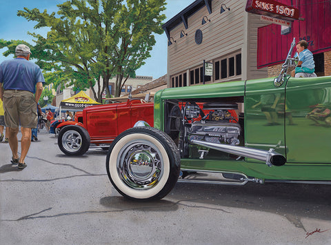 Hot Summer Sunday Classic Car Show - Oil on Canvas  by artist Frank Haseloff