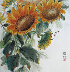 Sunflowers #7 - Chinese Watercolors on rice paper  by artist Darlene Kaplan