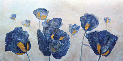 Sapphire Poppies - Mixed Media - Acrylic and collage  by artist Shadia Derbyshire