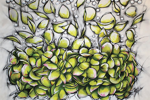 Hydrangea Fizz - Charcoal, acrylic on canvas  by artist Brenda Gribbin