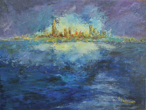 Sailor's Reflection Chicago at Night - Acrylic  by artist Aimee Rebmann