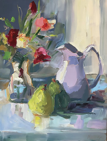 Floral with White Pitcher - Oil  by artist Patricia Kness