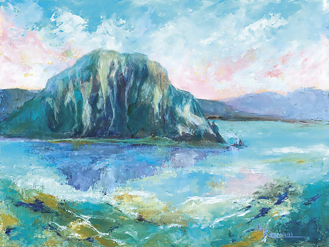 Awakening: Morro Bay Under Sherbert Skies - Framed Acrylic on Canvas  by artist Aimee Rebmann
