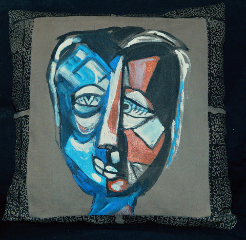 Which One? - Handpainted pillow with silk screened border  by artist Charlotte Shroyer